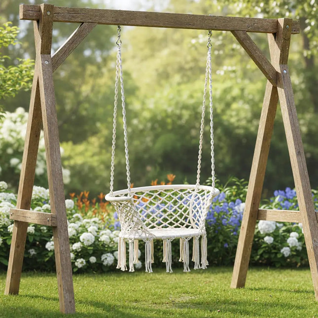 Hammock Chair Macrame Swing Hanging Cotton Rope Chair-Beige - Beige - Hammocks