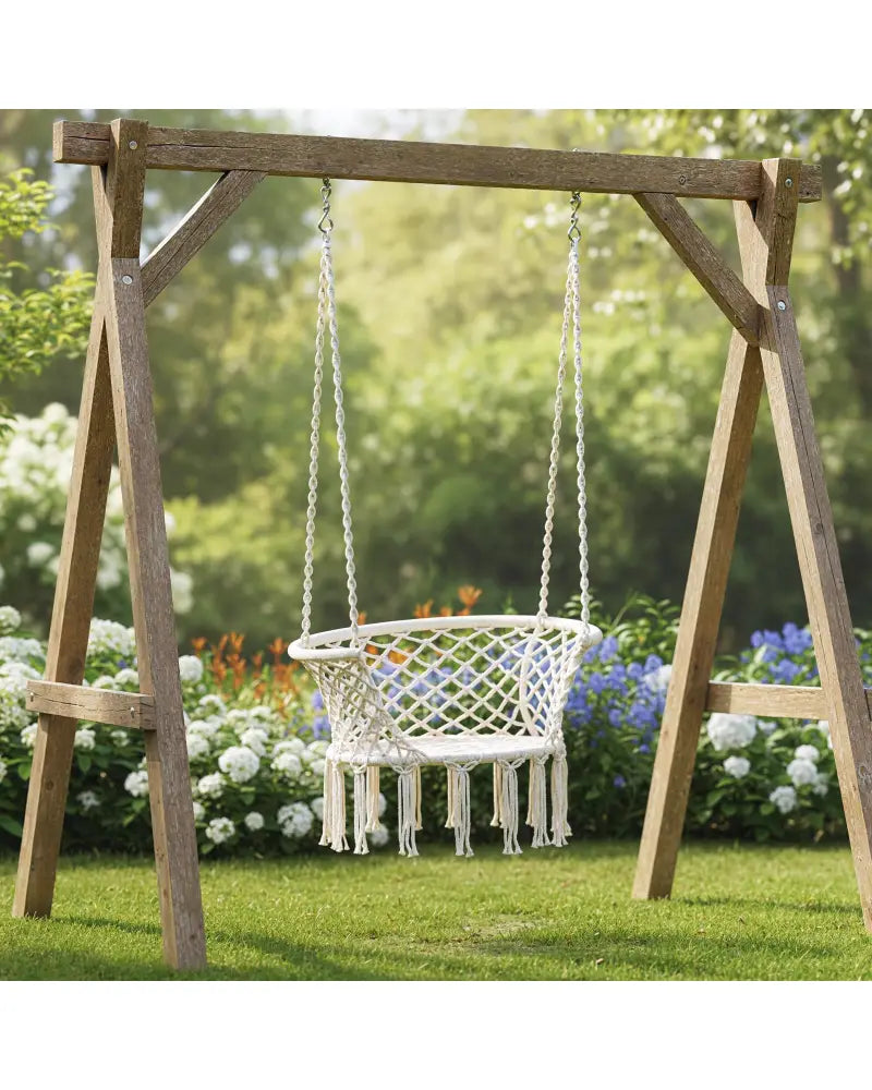 Hammock Chair Macrame Swing Hanging Cotton Rope Chair-Beige - Beige - Hammocks