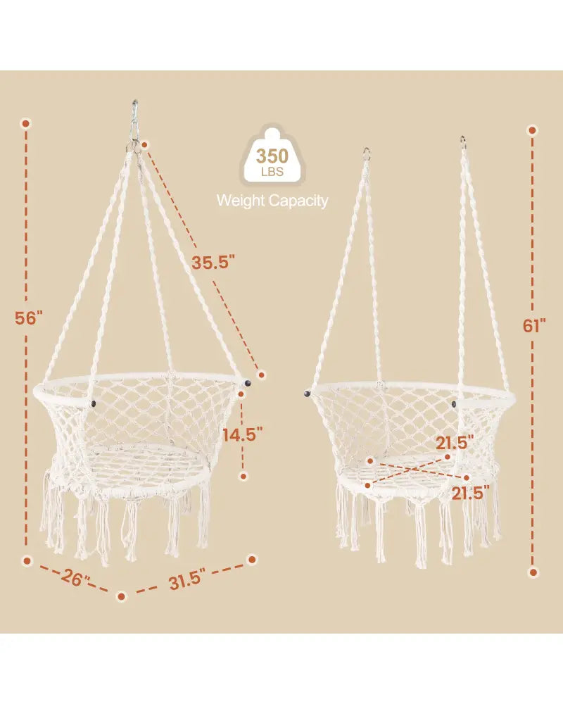 Hammock Chair Macrame Swing Hanging Cotton Rope Chair-Beige - Beige - Hammocks