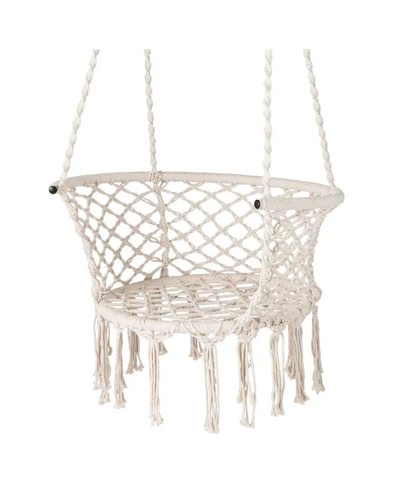 Hammock Chair Macrame Swing Hanging Cotton Rope Chair-Beige - Beige - Hammocks