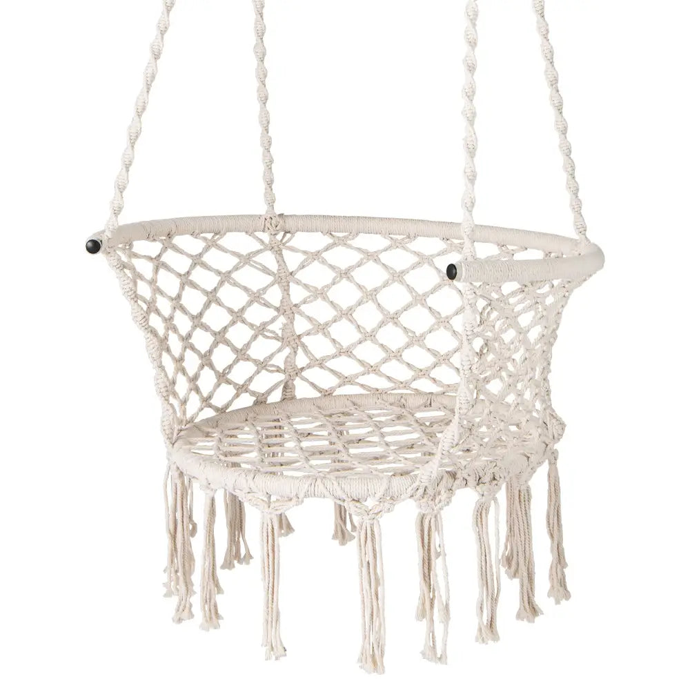 Hammock Chair Macrame Swing Hanging Cotton Rope Chair-Beige - Beige - Hammocks