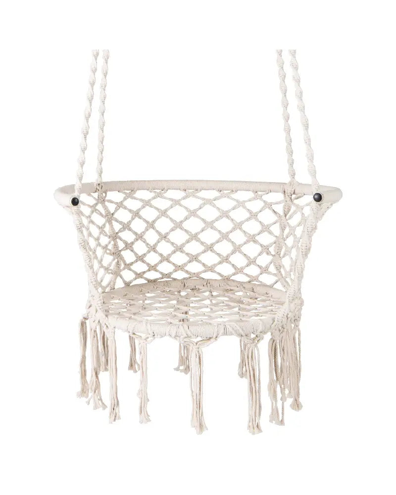 Hammock Chair Macrame Swing Hanging Cotton Rope Chair-Beige - Beige - Hammocks
