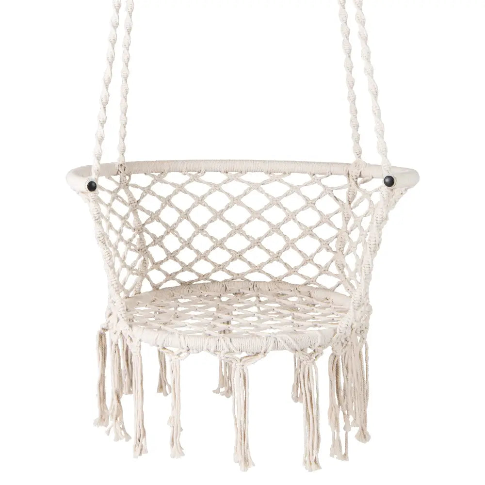 Hammock Chair Macrame Swing Hanging Cotton Rope Chair-Beige - Beige - Hammocks