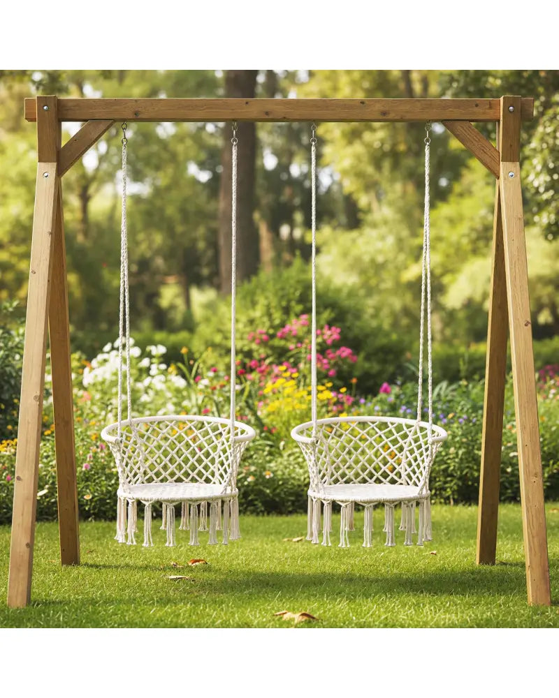 Hammock Chair Macrame Swing Hanging Cotton Rope Chair-Beige - Beige - Hammocks