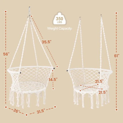 Hammock Chair Macrame Swing Hanging Cotton Rope Chair-Beige - Beige - Hammocks