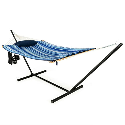 Hammock Chair Stand Set Cotton Swing with Pillow Cup Holder Indoor Outdoor - Blue - Hammocks