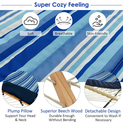 Hammock Chair Stand Set Cotton Swing with Pillow Cup Holder Indoor Outdoor - Blue - Hammocks