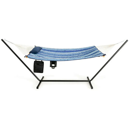 Hammock Chair Stand Set Cotton Swing with Pillow Cup Holder Indoor Outdoor - Blue - Hammocks