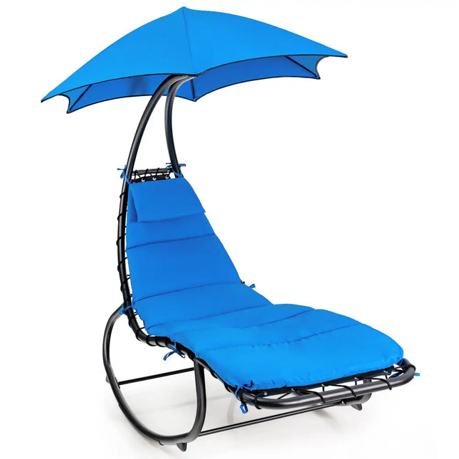 Hammock Chair with Shade Canopy and Built-in Pillow-Navy - Navy - Outdoor Chaise Lounges