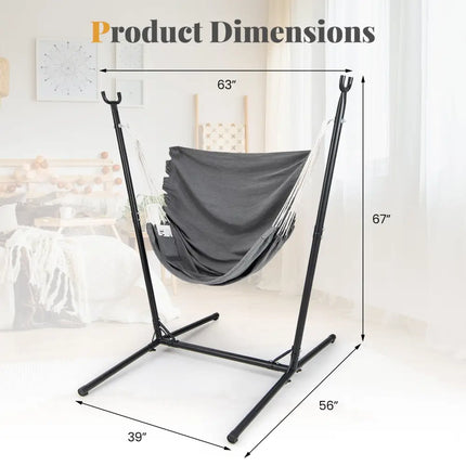 Hammock Chair with Stand 6-Position Adjustable Height and Side Pocket-Gray - Gray - Hammocks