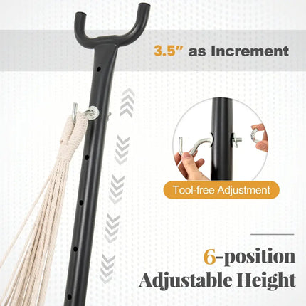 Hammock Chair with Stand 6-Position Adjustable Height and Side Pocket-Gray - Gray - Hammocks
