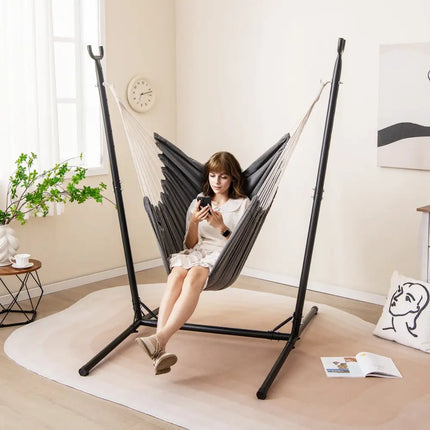 Hammock Chair with Stand 6-Position Adjustable Height and Side Pocket-Gray - Gray - Hammocks