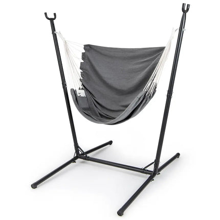 Hammock Chair with Stand 6-Position Adjustable Height and Side Pocket-Gray - Gray - Hammocks