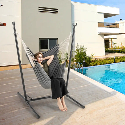 Hammock Chair with Stand 6-Position Adjustable Height and Side Pocket-Gray - Gray - Hammocks