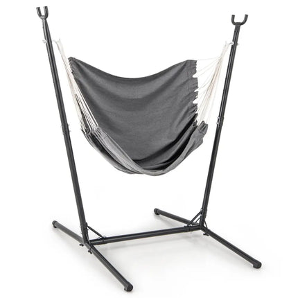 Hammock Chair with Stand 6-Position Adjustable Height and Side Pocket-Gray - Gray - Hammocks