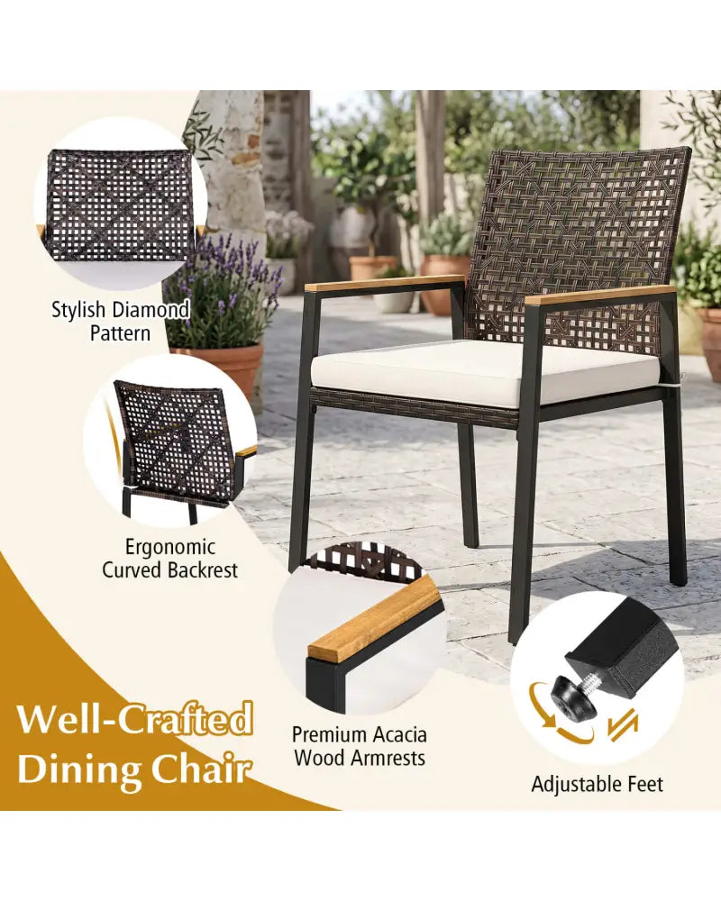 Hand-Woven PE Patio Dining Chairs Set of 4 with Acacia Wood Armrests for Yard-Beige - Beige - Patio Dining Chairs