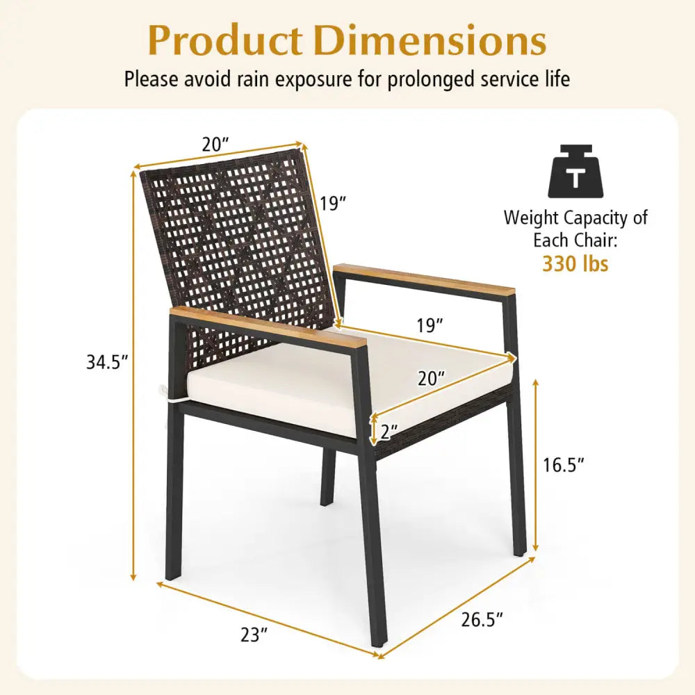 Hand-Woven PE Patio Dining Chairs Set of 4 with Acacia Wood Armrests for Yard-Beige - Beige - Patio Dining Chairs