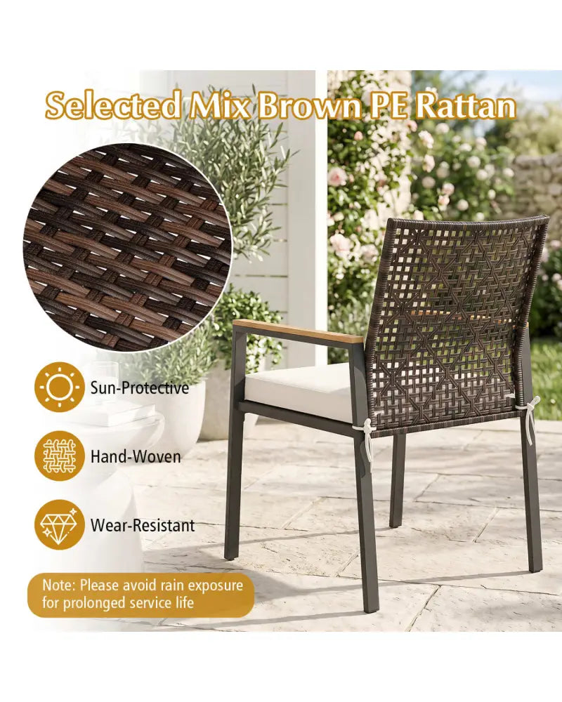 Hand-Woven PE Patio Dining Chairs Set of 4 with Acacia Wood Armrests for Yard-Beige - Beige - Patio Dining Chairs