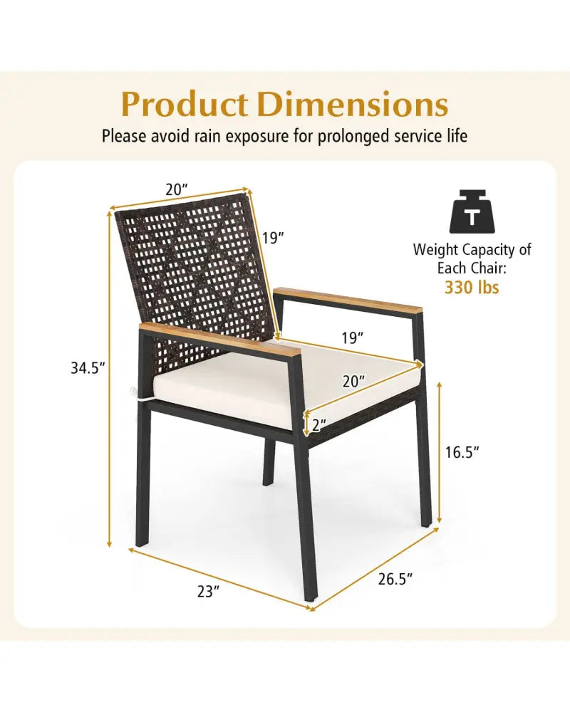 Hand-Woven PE Patio Dining Chairs Set of 4 with Acacia Wood Armrests for Yard-Beige - Beige - Patio Dining Chairs