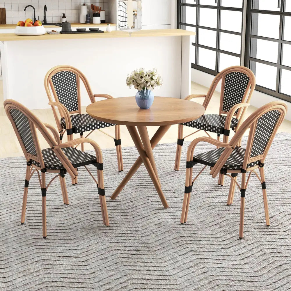 Hand-Woven PE Wicker Outdoor French Bistro Chairs Set of 2-Black - Black - Patio Dining Chairs