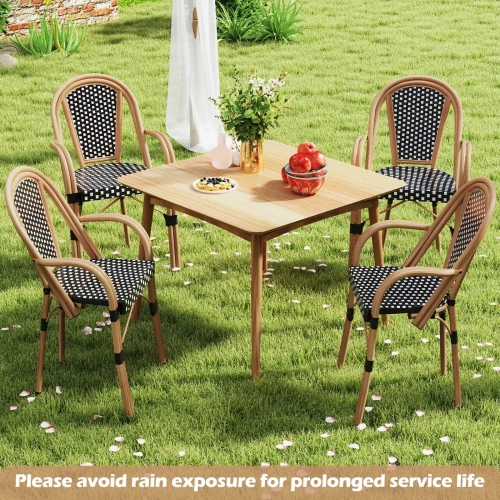 Hand-Woven PE Wicker Outdoor French Bistro Chairs Set of 2-Black - Black - Patio Dining Chairs