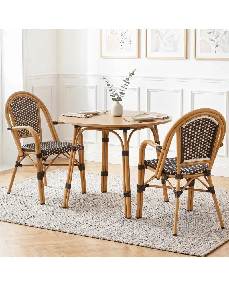 Hand-Woven PE Wicker Outdoor French Bistro Chairs Set of 2-Brown - Brown - Patio Dining Chairs