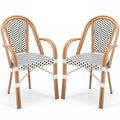 Hand-Woven PE Wicker Outdoor French Bistro Chairs Set of 2-White - White - Patio Dining Chairs