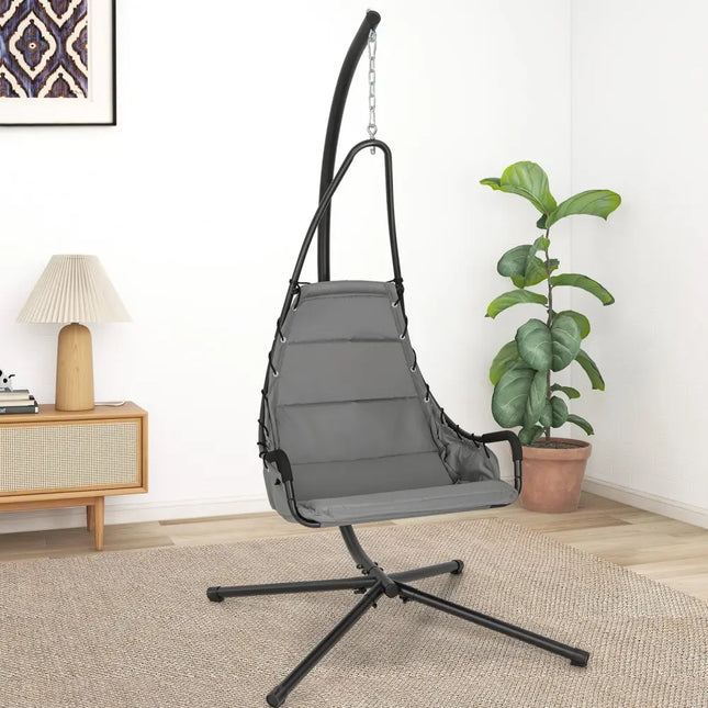Hanging Chair with Stand and Extra Large Padded Seat-Gray - Gray - Hammocks