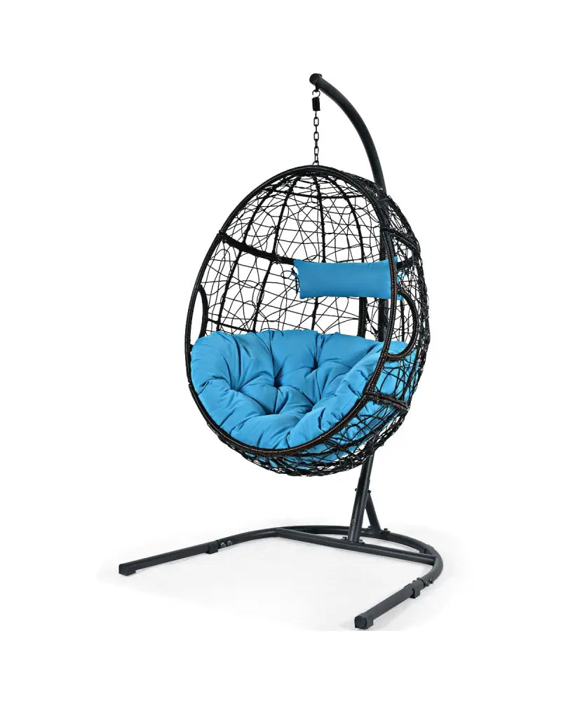 Hanging Cushioned Hammock Chair with Stand-Blue - Blue - Hammocks