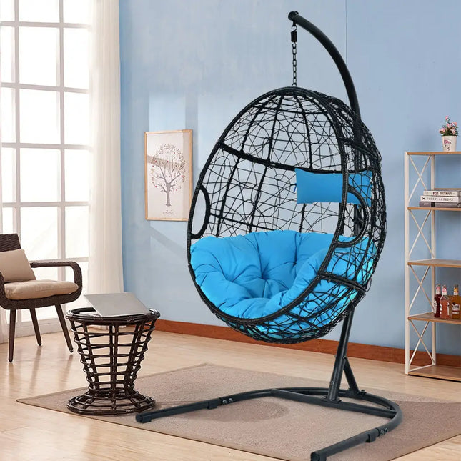 Hanging Cushioned Hammock Chair with Stand-Blue - Blue - Hammocks