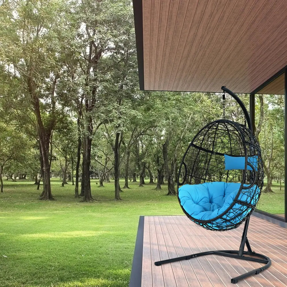 Hanging Cushioned Hammock Chair with Stand-Blue - Blue - Hammocks