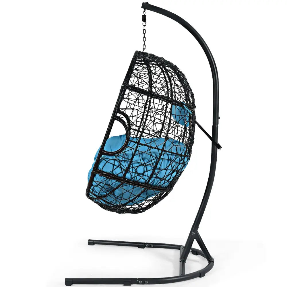 Hanging Cushioned Hammock Chair with Stand-Blue - Blue - Hammocks