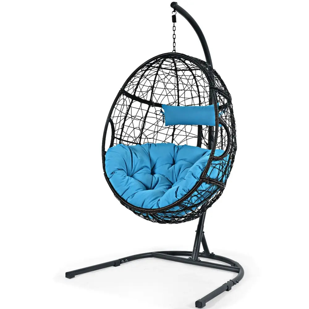 Hanging Cushioned Hammock Chair with Stand-Blue - Blue - Hammocks