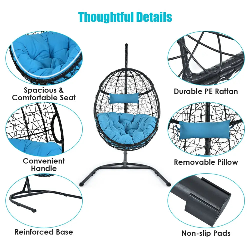 Hanging Cushioned Hammock Chair with Stand-Blue - Blue - Hammocks