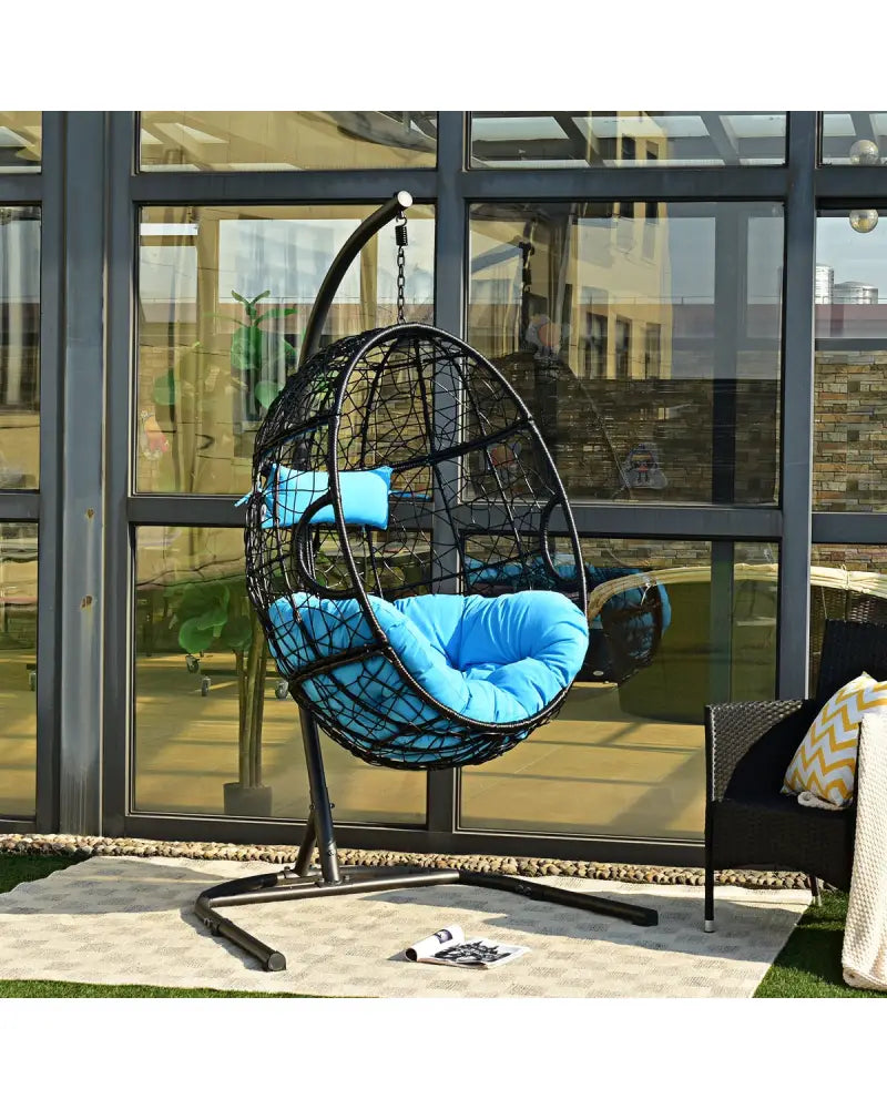 Hanging Cushioned Hammock Chair with Stand-Blue - Blue - Hammocks