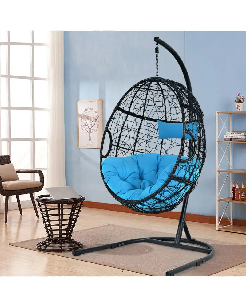 Hanging Cushioned Hammock Chair with Stand-Blue - Blue - Hammocks