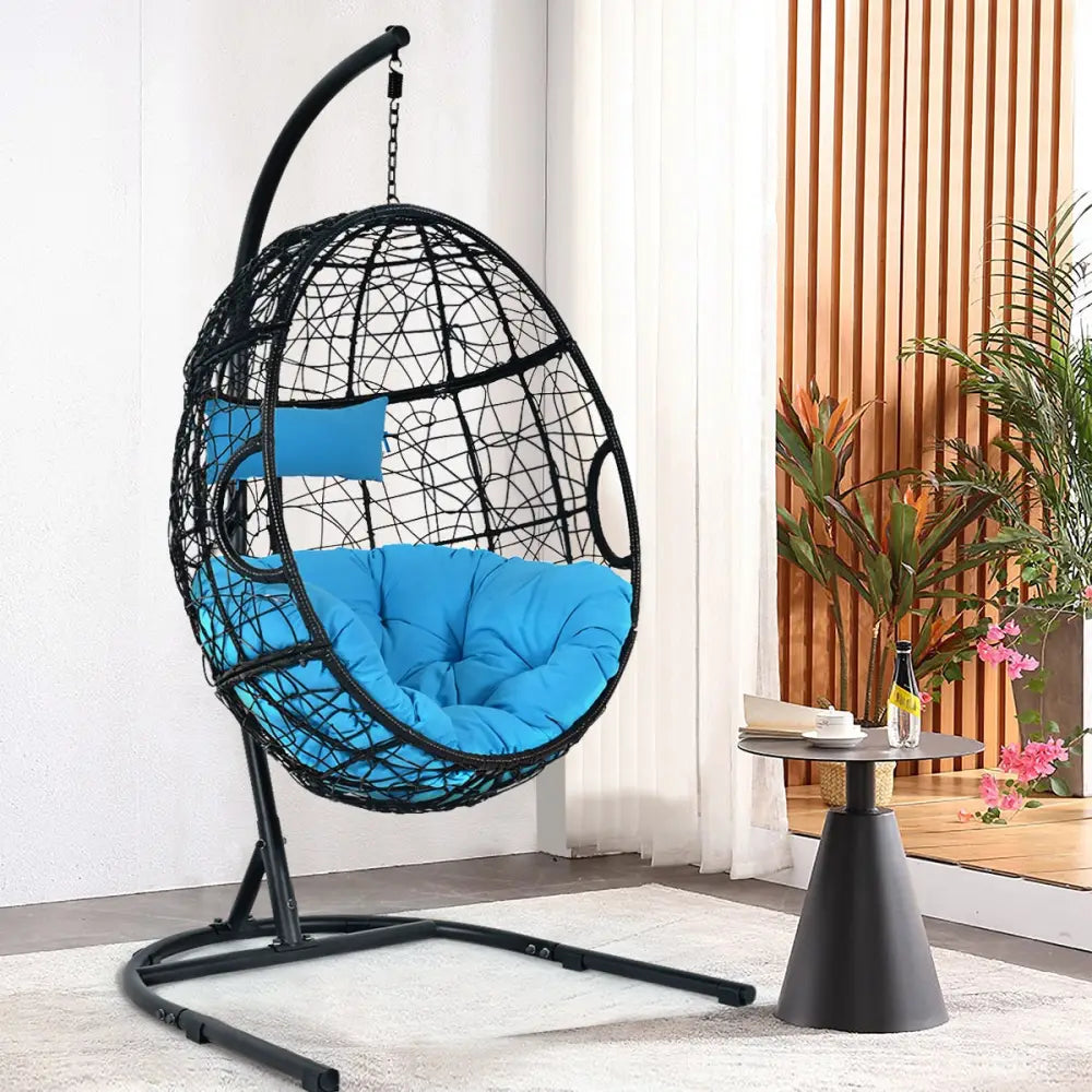 Hanging Cushioned Hammock Chair with Stand-Blue - Blue - Hammocks