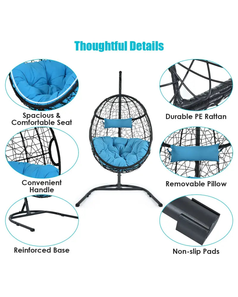 Hanging Cushioned Hammock Chair with Stand-Blue - Blue - Hammocks