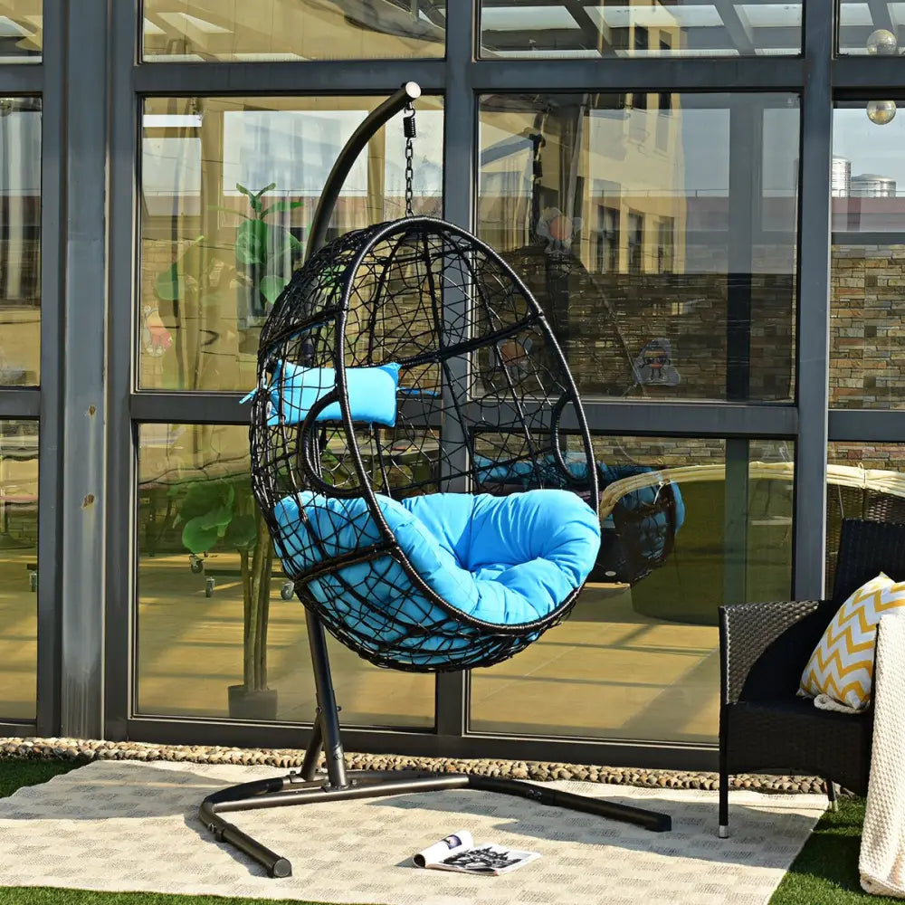 Hanging Cushioned Hammock Chair with Stand-Blue - Blue - Hammocks