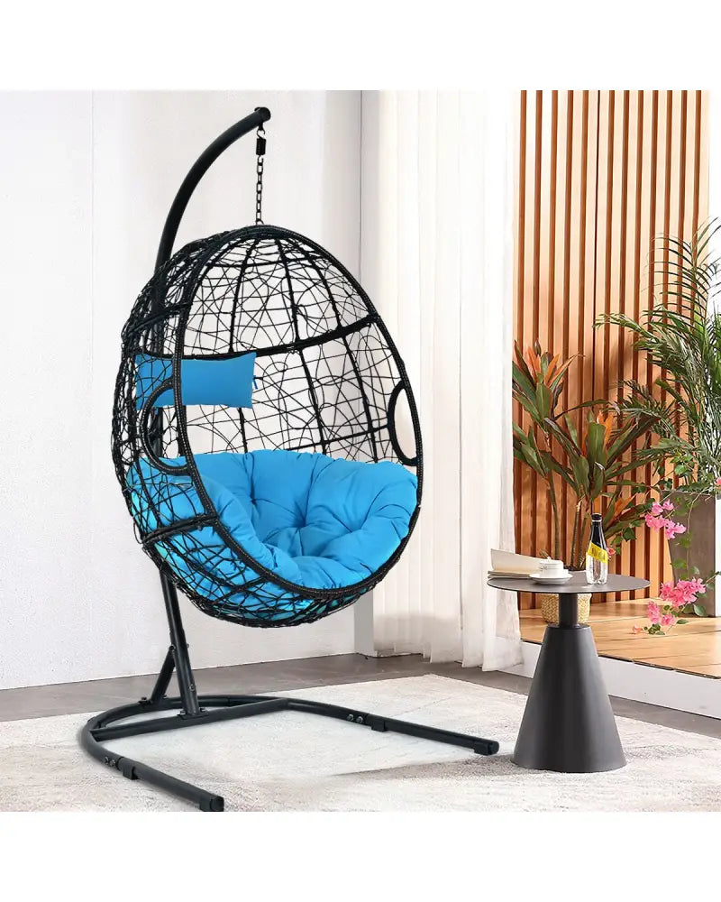 Hanging Cushioned Hammock Chair with Stand-Blue - Blue - Hammocks