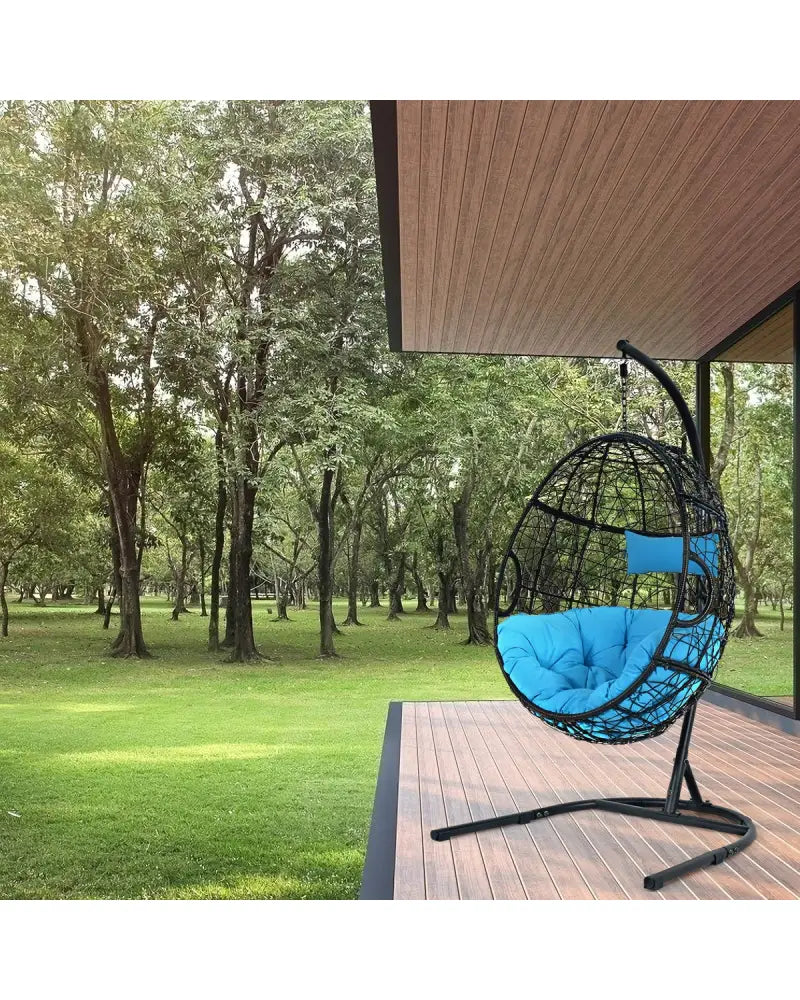 Hanging Cushioned Hammock Chair with Stand-Blue - Blue - Hammocks