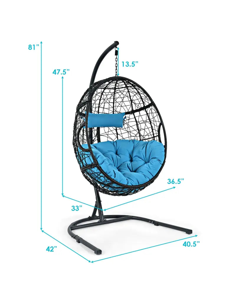 Hanging Cushioned Hammock Chair with Stand-Blue - Blue - Hammocks