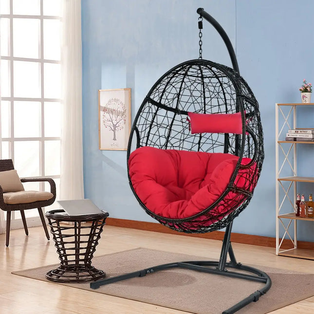 Hanging Cushioned Hammock Chair with Stand-Red - Red - Hammocks