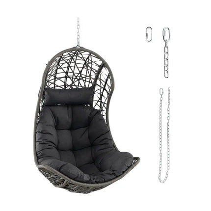 Hanging Egg Chair PE Rattan Swing Hammock Chair with Soft Pillow and Cushion-Gray - Gray - Hammocks