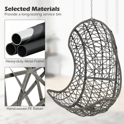 Hanging Egg Chair PE Rattan Swing Hammock Chair with Soft Pillow and Cushion-Gray - Gray - Hammocks