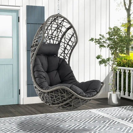 Hanging Egg Chair PE Rattan Swing Hammock Chair with Soft Pillow and Cushion-Gray - Gray - Hammocks