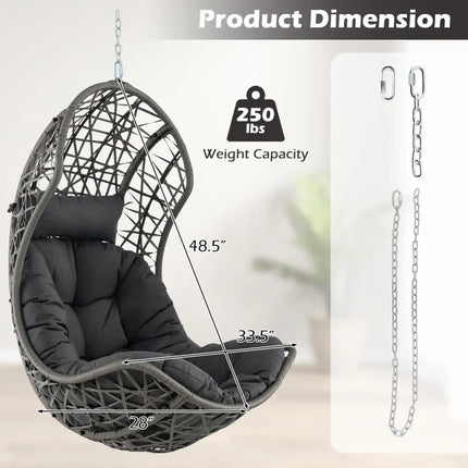 Hanging Egg Chair PE Rattan Swing Hammock Chair with Soft Pillow and Cushion-Gray - Gray - Hammocks