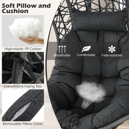 Hanging Egg Chair PE Rattan Swing Hammock Chair with Soft Pillow and Cushion-Gray - Gray - Hammocks