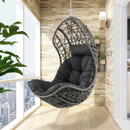 Hanging Egg Chair PE Rattan Swing Hammock Chair with Soft Pillow and Cushion-Gray - Gray - Hammocks