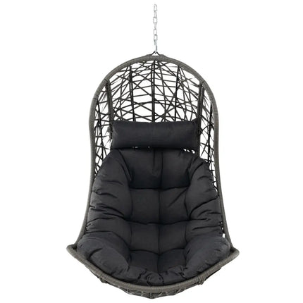 Hanging Egg Chair PE Rattan Swing Hammock Chair with Soft Pillow and Cushion-Gray - Gray - Hammocks